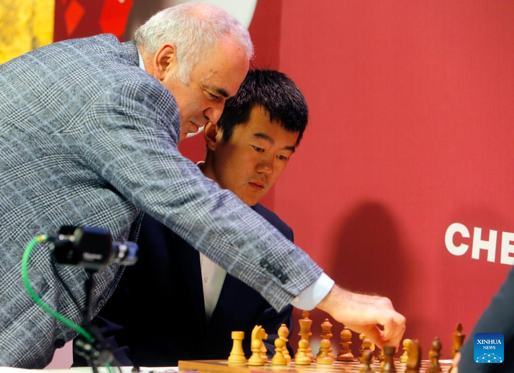 Grand Chess Tour on Instagram: Two World Champions! Garry Kasparov made  the first symbolic move in the game Ding Liren vs MVL, which finished in a  draw today. #grandchesstour #SuperbetChessClassic #chess  #worldchesschampion #