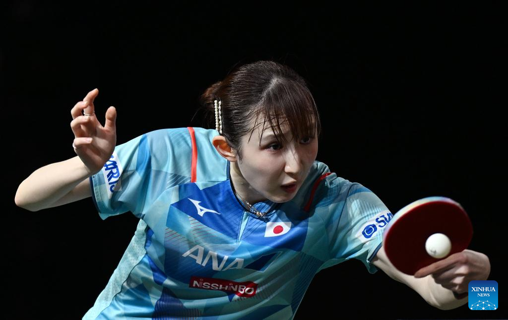 Durban, South Africa. 21st May, 2023. Sarah Jalli (R) of the United States  reacts during the women's singles first round match between Hayata Hina of  Japan and Sarah Jalli of the United