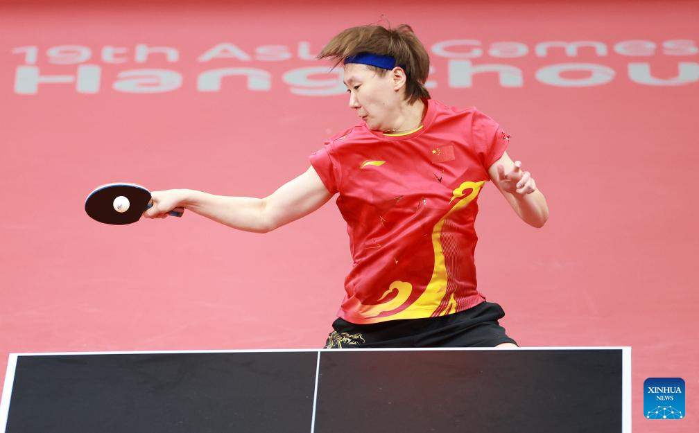 Hangzhou, China's Zhejiang Province. 7th Oct, 2023. Takahashi Noa of Japan  competes during the Women's Singles Final of Soft Tennis at the 19th Asian  Games in Hangzhou, east China's Zhejiang Province, Oct.