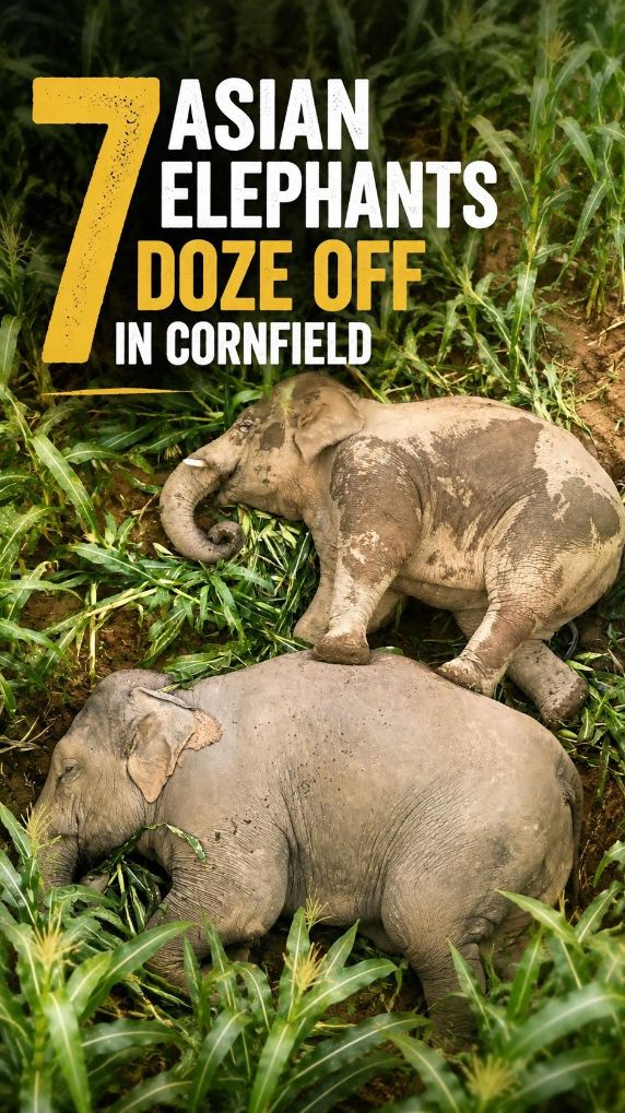 Seven Asian elephants sleep soundly in cornfield in SW China