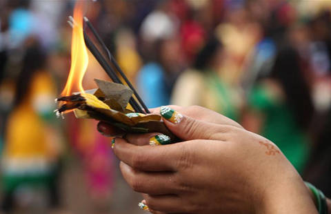 Hindu women offer prayers on Shrawan Somvar in Kathmandu, Nepal
