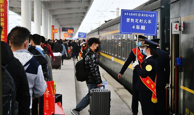 Migrant workers get on special train to return to work