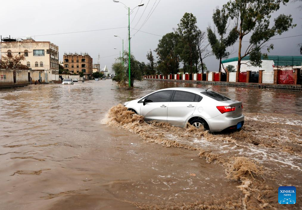 Street Flooded After Torrential Rain In Sanaa, Yemen-xinhua