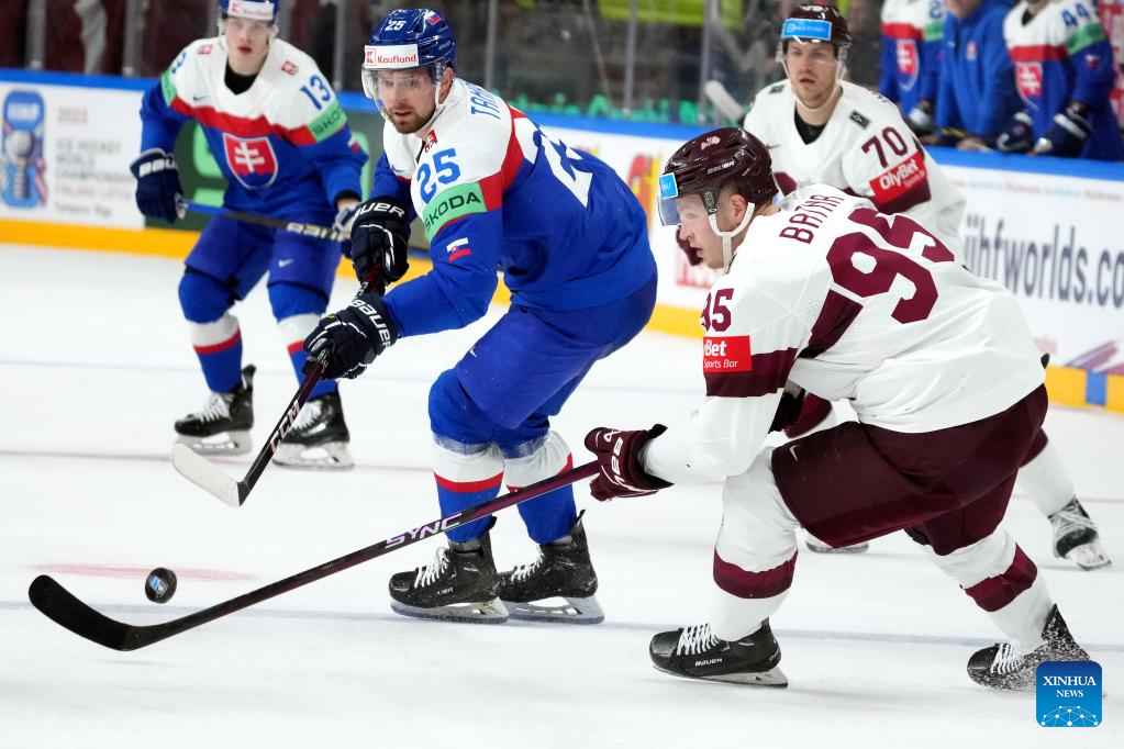 2023 IIHF Ice Hockey World Championship: Slovakia vs. Latvia-Xinhua