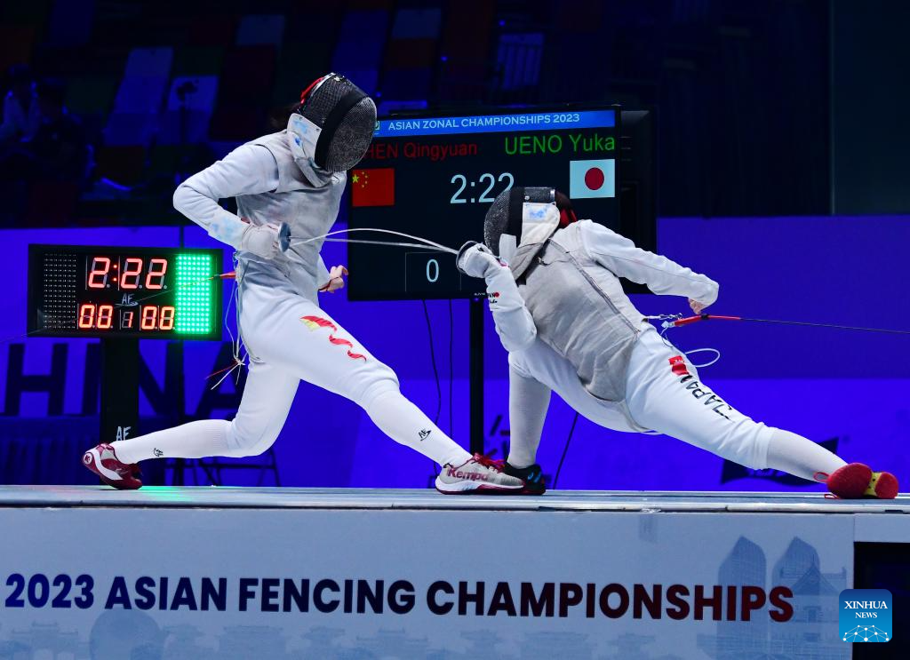 Highlights of women's foil team final at Asian Fencing ChampionshipsXinhua