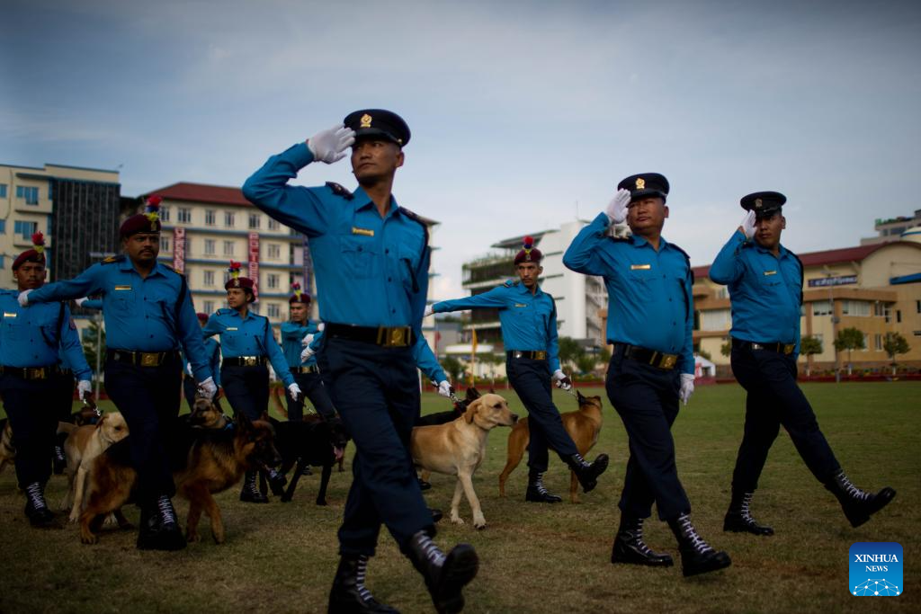 On June 21, 2023, in Kathmandu, Nepal. Members of the Nepal Police