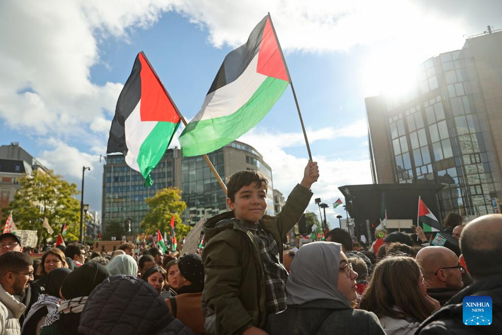 Massale demonstraties in Brussel roepen op tot een staakt-het-vuren in Gaza-Xinhua