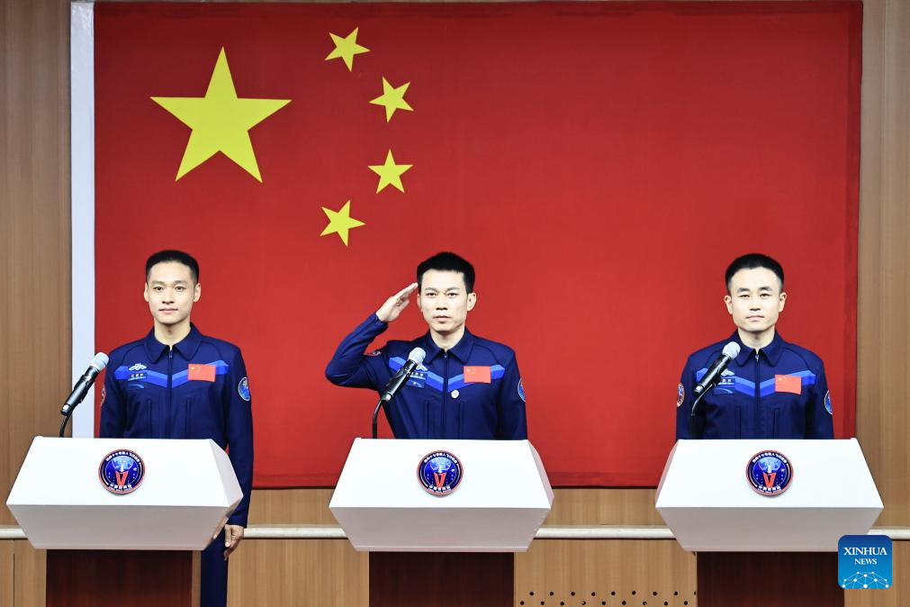 Astronauts Of China's Shenzhou-17 Mission Meet Press-Xinhua