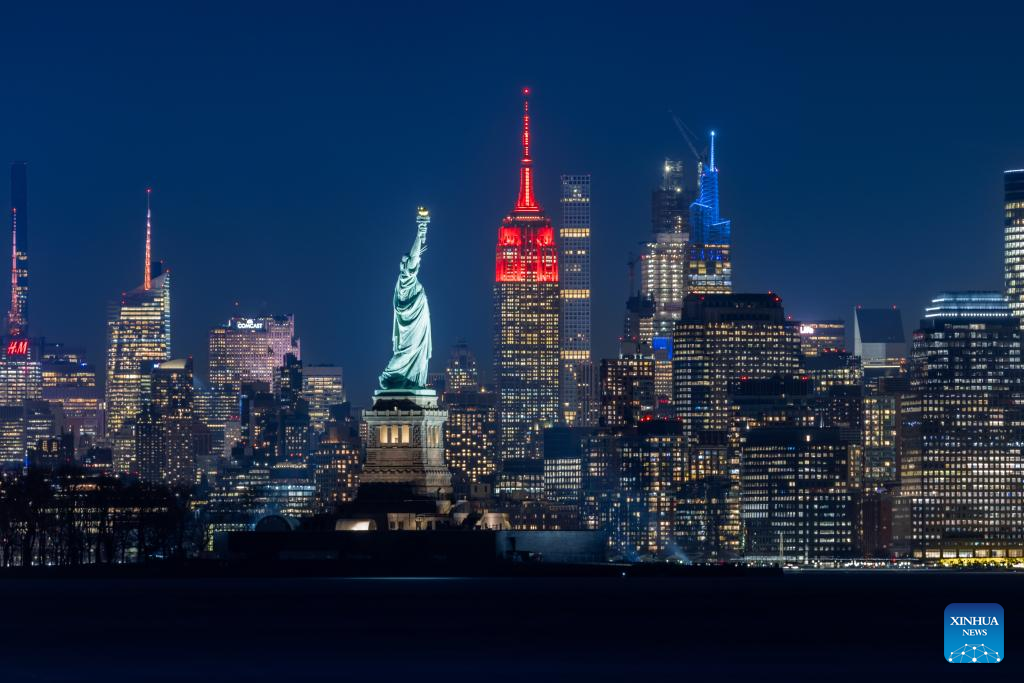 NYC's Empire State Building Shines Red For Chinese Lunar New Year-Xinhua