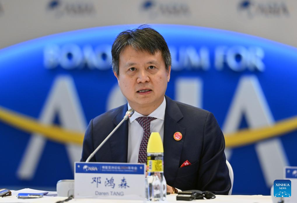 World Intellectual Property Organization Director General Daren Tang speaks at the Roundtable on Intellectual Property for Sustainable Development during the Boao Forum for Asia (BFA) Annual Conference 2024 in Boao, south China's Hainan Province, March 28, 2024. (Xinhua/Guo Cheng)