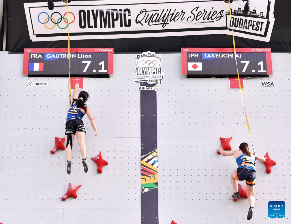 Women’s speed climbing at the Olympic Qualifier Series Budapest-Xinhua