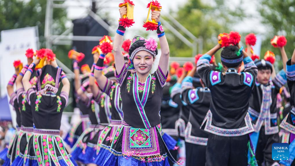 People Take Part in Celebration of 'Liuyueliu' in Liupanshui, SW China's Guizhou