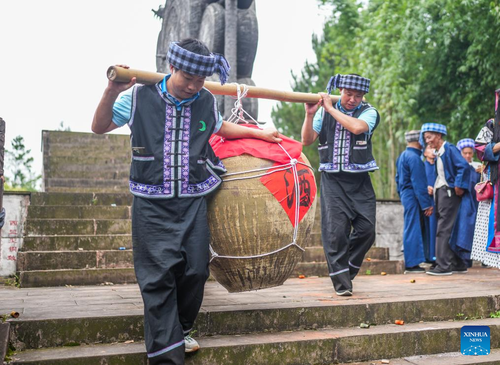 People Take Part in Celebration of 'Liuyueliu' in Liupanshui, SW China's Guizhou