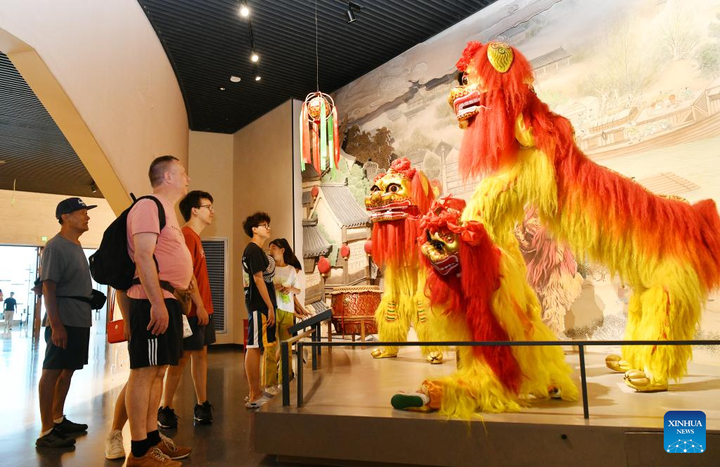 People Visit China Grand Canal Intangible Cultural Heritage Exhibition Hall in Cangzhou, N China