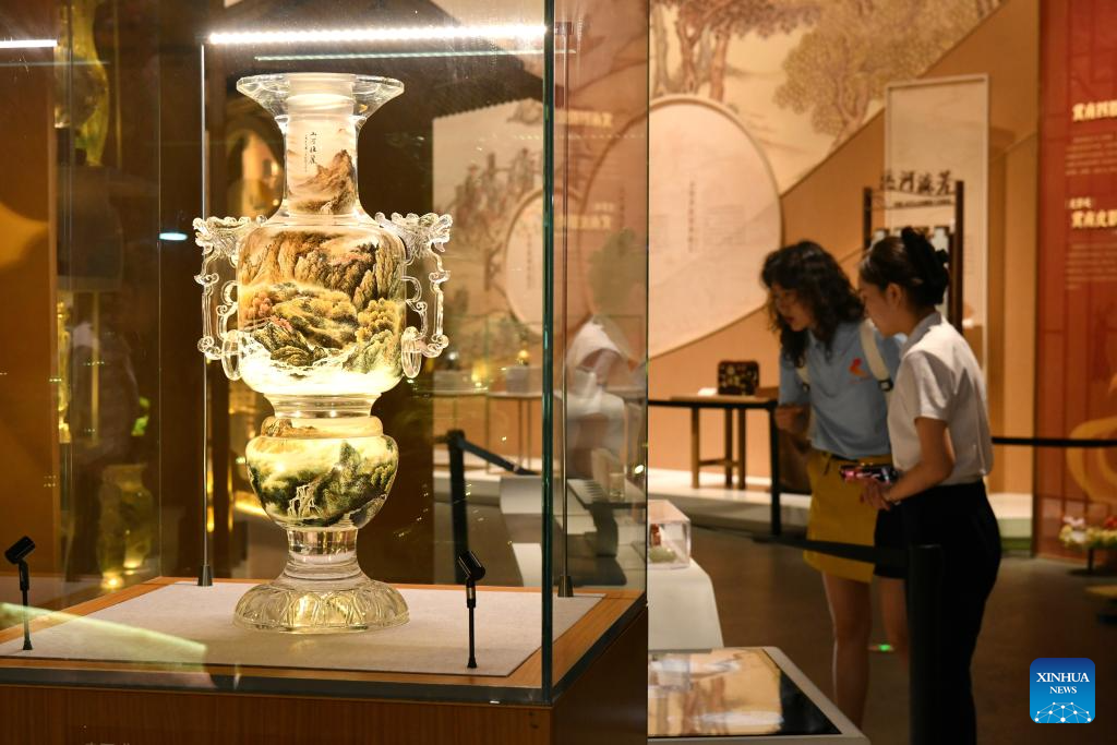 People Visit China Grand Canal Intangible Cultural Heritage Exhibition Hall in Cangzhou, N China