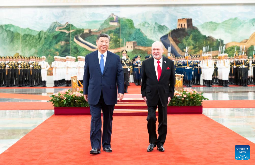 Chinese President Xi Jinping holds a welcoming ceremony for Malaysia's King Sultan Ibrahim Sultan Iskandar, who is on a state visit to China, in the Northern Hall of the Great Hall of the People prior to their talks in Beijing, capital of China, Sept. 20, 2024. Xi held talks with Malaysia's King Sultan Ibrahim Sultan Iskandar in Beijing on Friday. (Xinhua/Huang Jingwen)