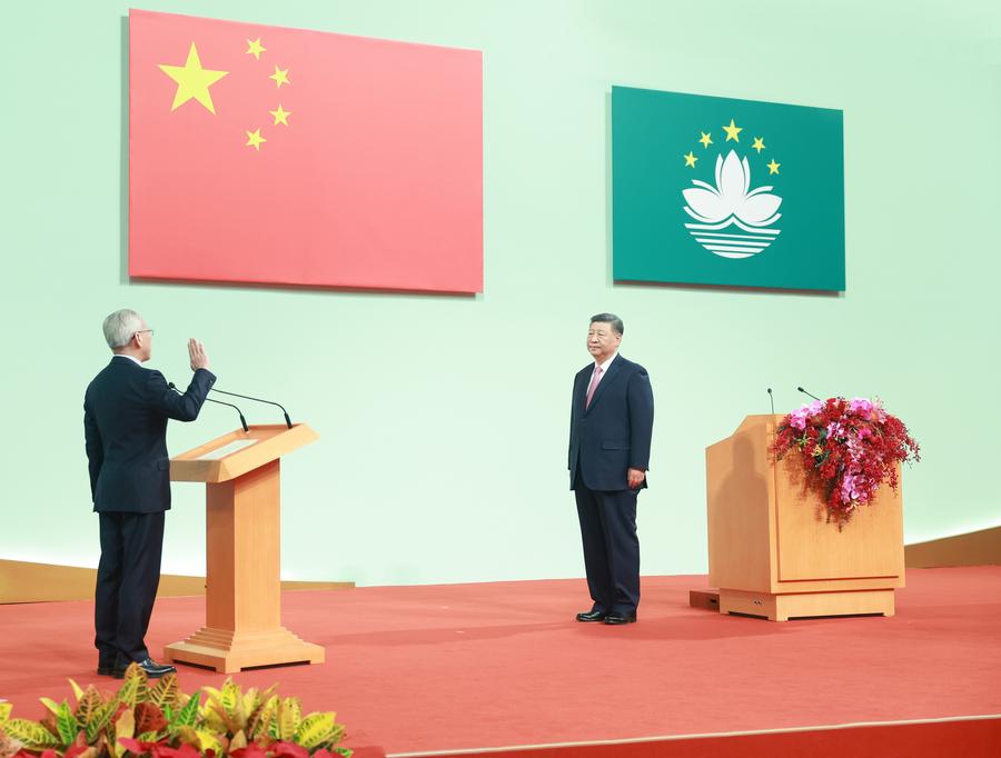 (Macao SAR, 25) Xi delivers speech at celebration of Macao SAR anniversary and inauguration of new government-Xinhua