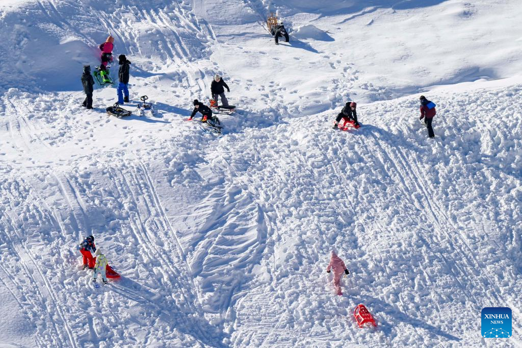 People ski at Popova Sapka Ski Center in North Macedonia-Xinhua