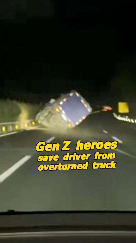 Young men save driver from overturned truck