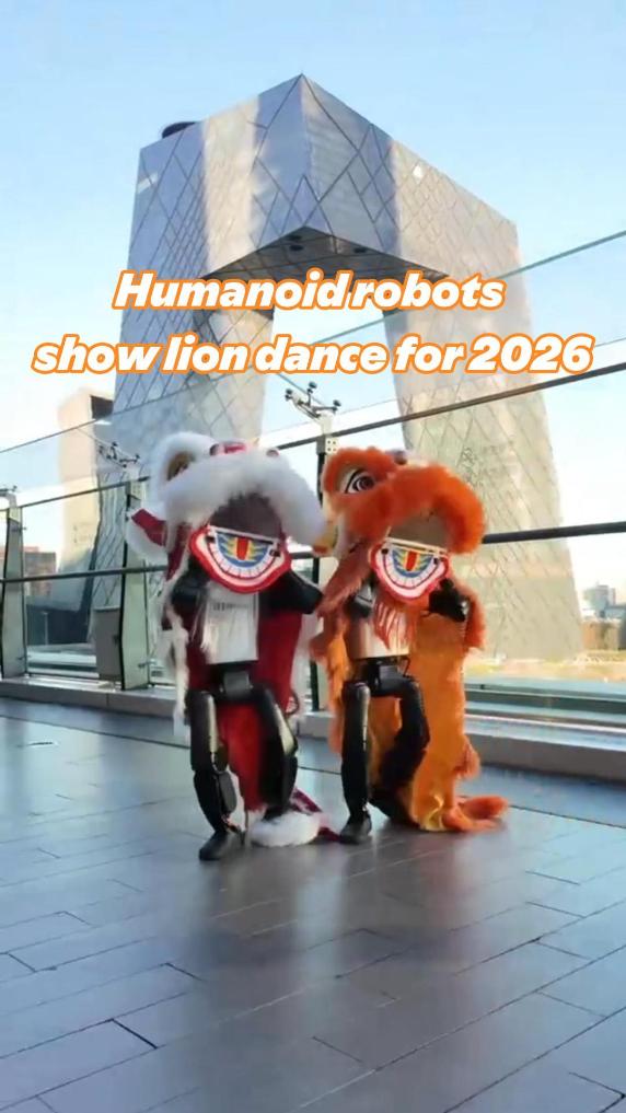 Humanoid robots perform lion dance to celebrate arrival of 2026