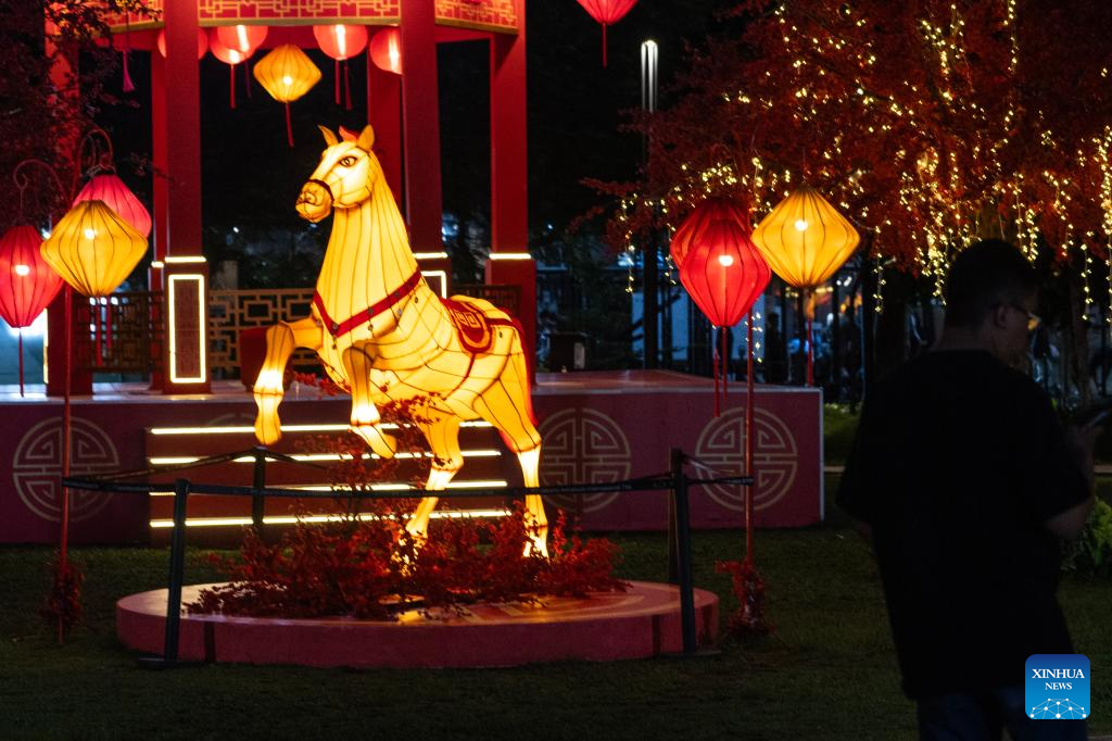 illuminated horse decoration in Jakarta for Chinese New Year, February 2, 2026.