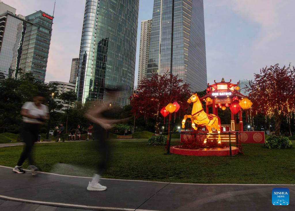 Illuminated horse decoration in Jakarta for Chinese New Year, February 2, 2026.