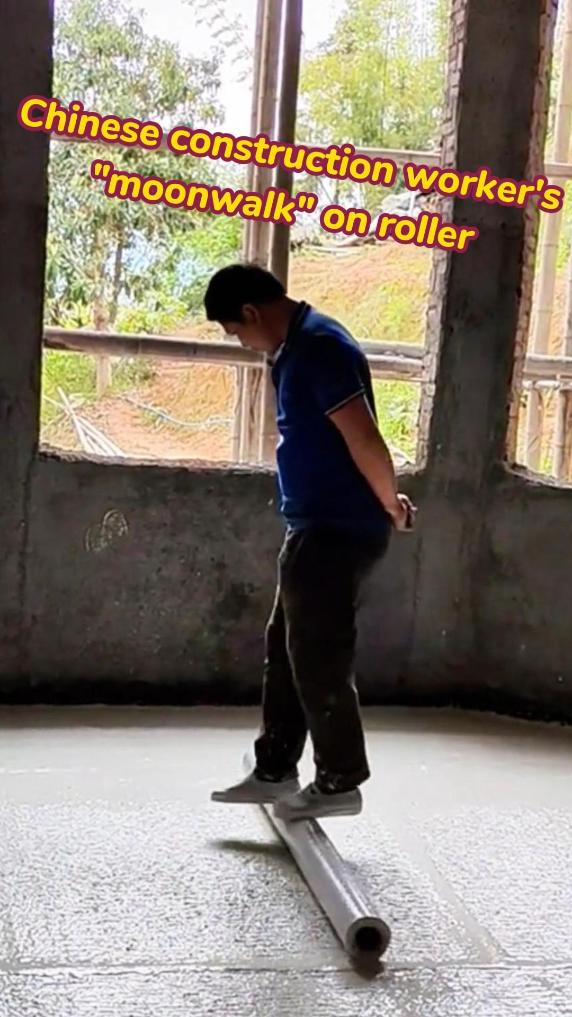Chinese construction worker's "moonwalk" on roller goes viral 