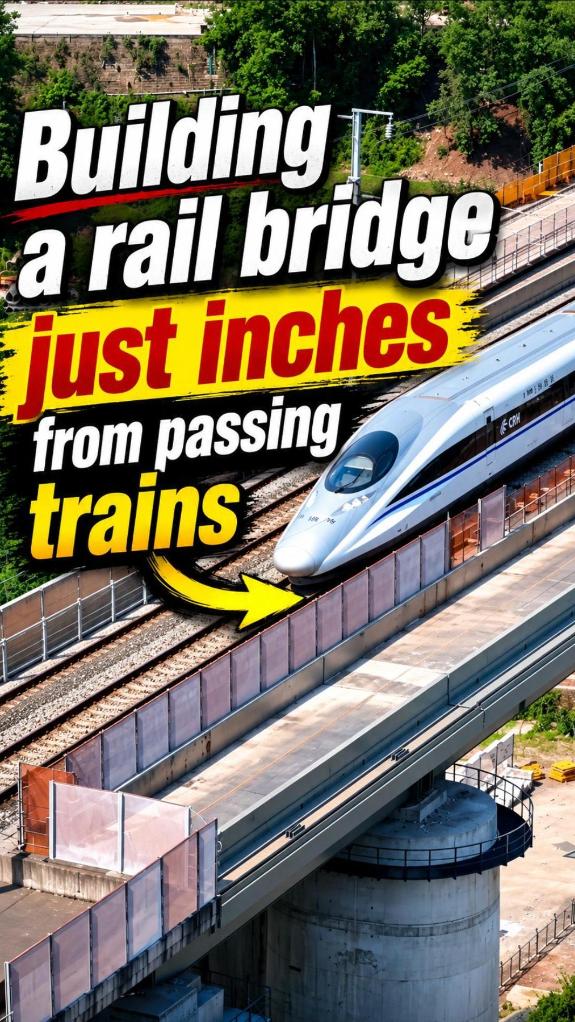 Building a rail bridge just inches from passing trains
