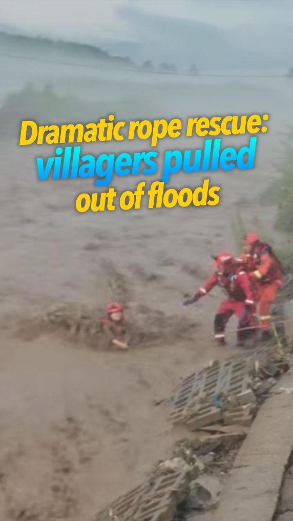 Villagers pulled out of floods with life-saving rope in China's Jilin