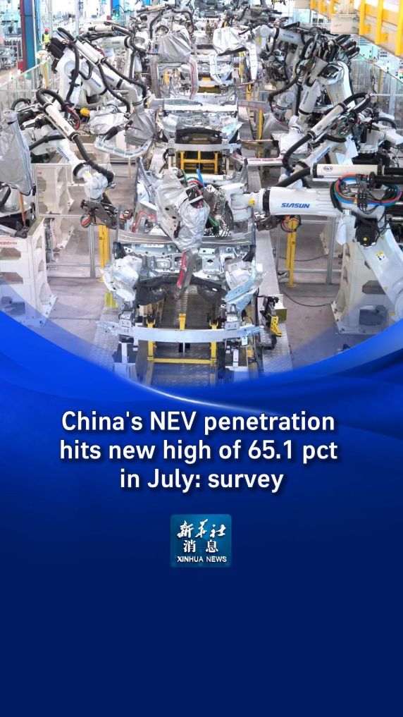 Xinhua News | China's NEV penetration hits new high of 65.1 pct in July: survey