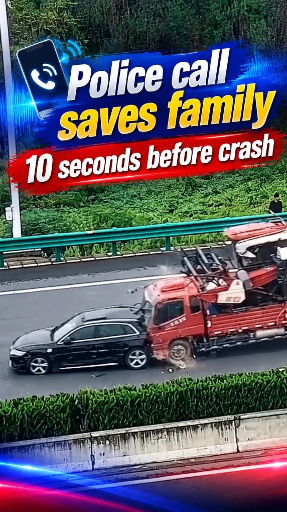 Traffic police call saves family 10 seconds before crash