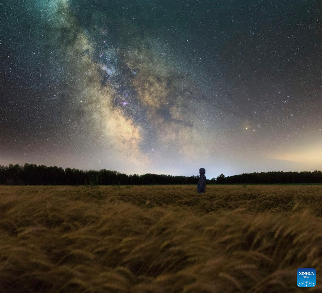 Scenery of Starry sky in Huzhu Village of Dayushu Town, Heilongjiang-Xinhua