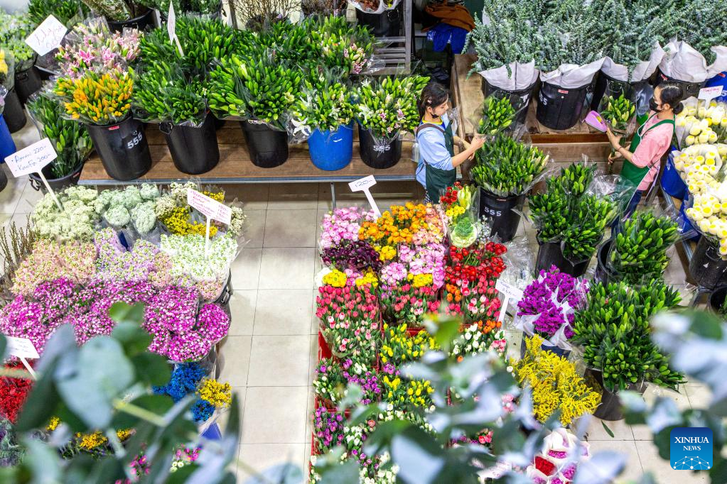 Flowers from China's Yunnan sold at Pak Khlong Talat flower market in