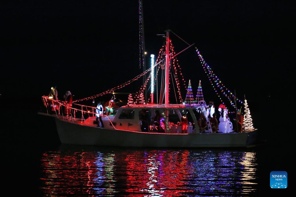 Lights on the Lake Holiday Boat Parade held in New Orleans, U.S.Xinhua