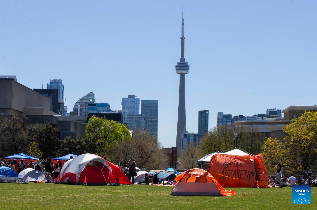 Pro-Palestinian demonstrators seen in tents at University of Toronto-Xinhua