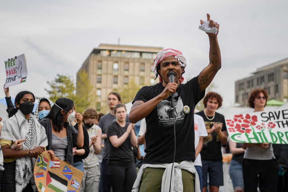 Protesters confront with police on campus of MIT in Cambridge, U.S.-Xinhua